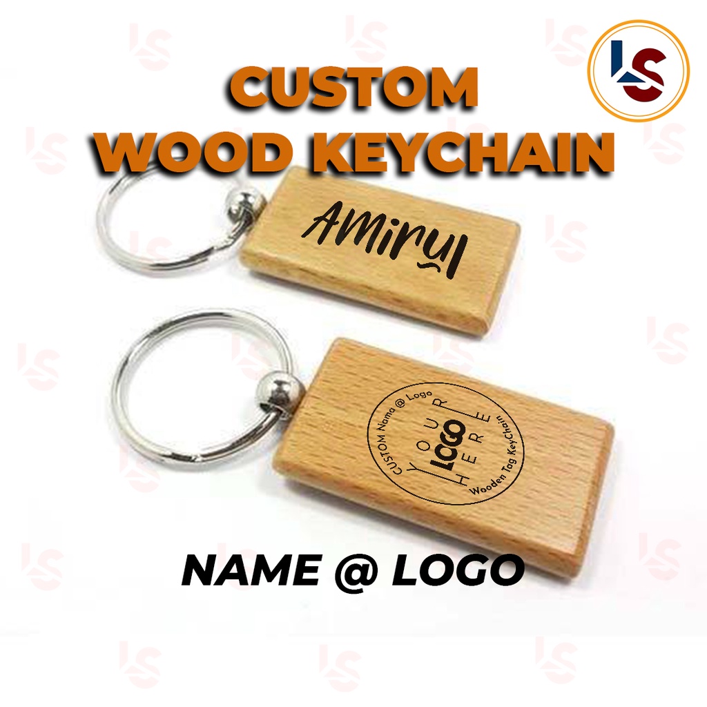 Custom Name & Logo Wood Key Chain Laser Engraved Size 55x31 mm