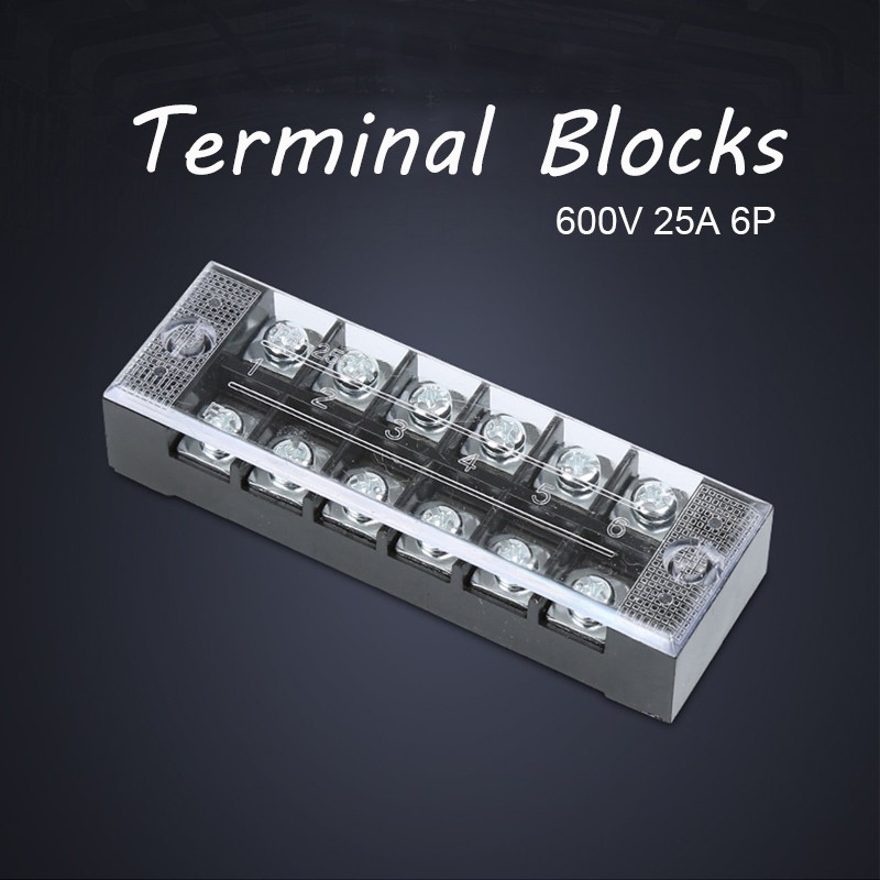 Mecion 600V 25A 6 Positions Dual Row Screw Terminal Strip Blocks 400V ...