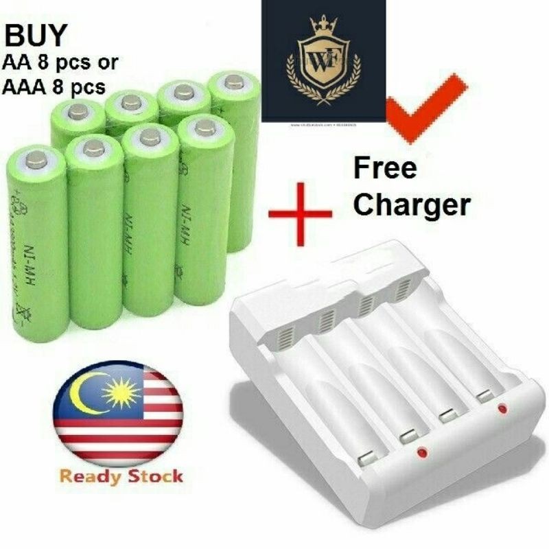 8Pcs/16pcs AA 2000mAh /AAA600mah FREE AA /AAA USB /plug CHARGER) Rechargeable Battery for outdoor Solar green bateri