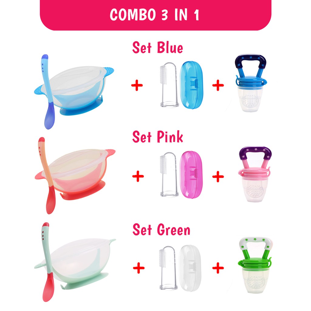  READY STOCK 3 in 1 Baby  Tableware Bowl Spoon Detection 
