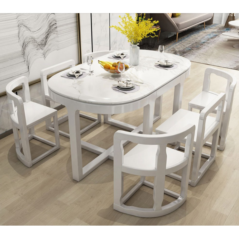 Marble square table combination modern simple 6 seater dining table