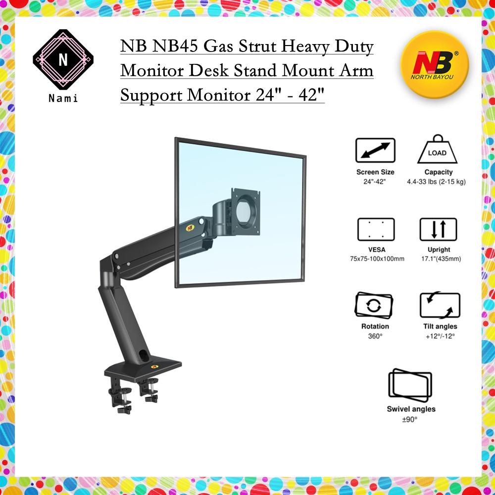 NB NB45 North Bayou Gas Strut Heavy Duty Monitor Desk Stand Mount Arm ...