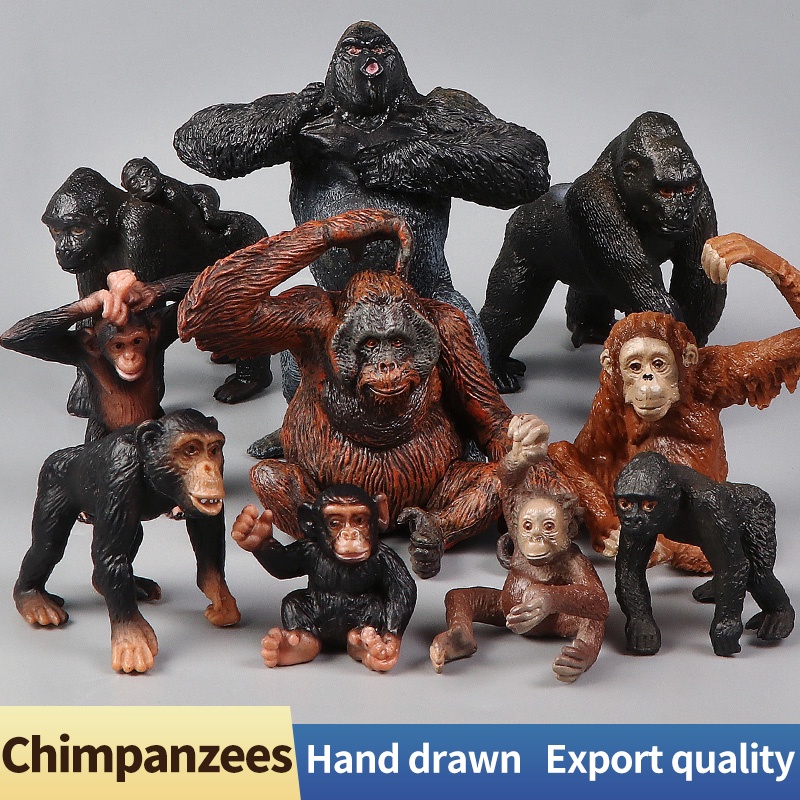 New Wildlife World Solid Simulation Animal Orangutan King Kong Gorilla Set Animals Model Action Figures Educational