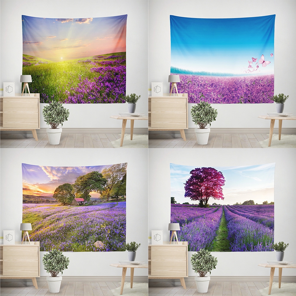 Sleeping Pad Bedroom Wall Hanging Decoration Elegant Mural Pretty Tapestry Lavender Series Home Travel Living Room