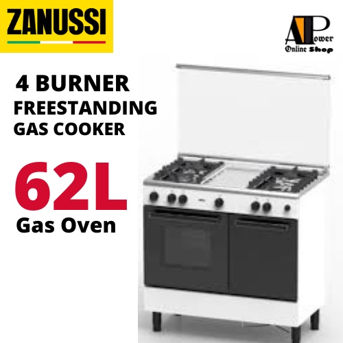 Zanussi 4 Burner Freestanding Gas Cooker with 62L Gas Oven ZCG940W