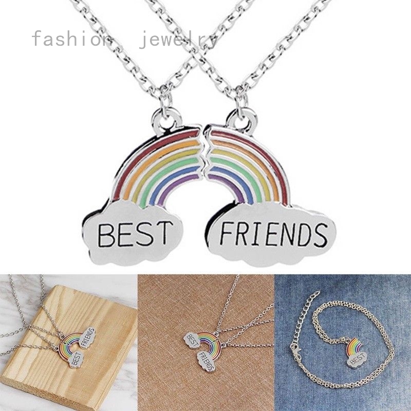 2 Pcs\Set Rainbow Shape Pendants Best Friends Silver Chain Necklaces Beautiful 
