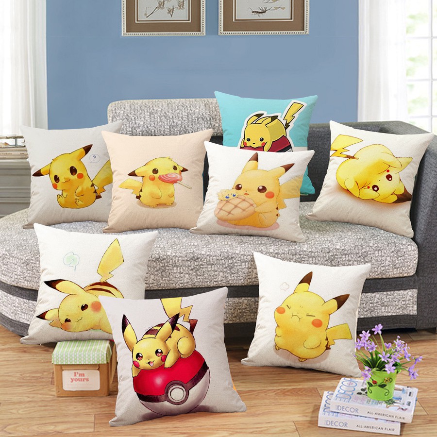 High Quality Linen Throw Pillow Pokemon Pikachu Pattern Cushion
