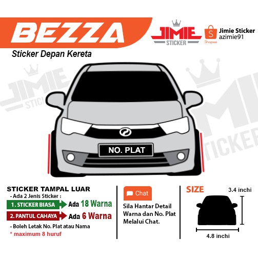 Sticker Kereta Bezza 1pcs Depan Custom Warna Dan No Plat Shopee Malaysia