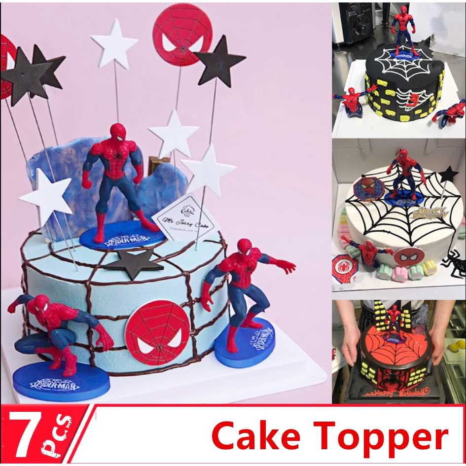 7 Pcs 3d Superhero Spiderman Cake Topper Cup Cake Decorations