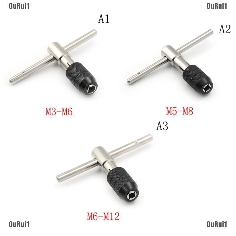 Adjustable Ratcheting T-Handle Ratchet Tap Holder Wrench with 5pcs M5-M12 Wrench Metric Hand Thread Tap Tools 