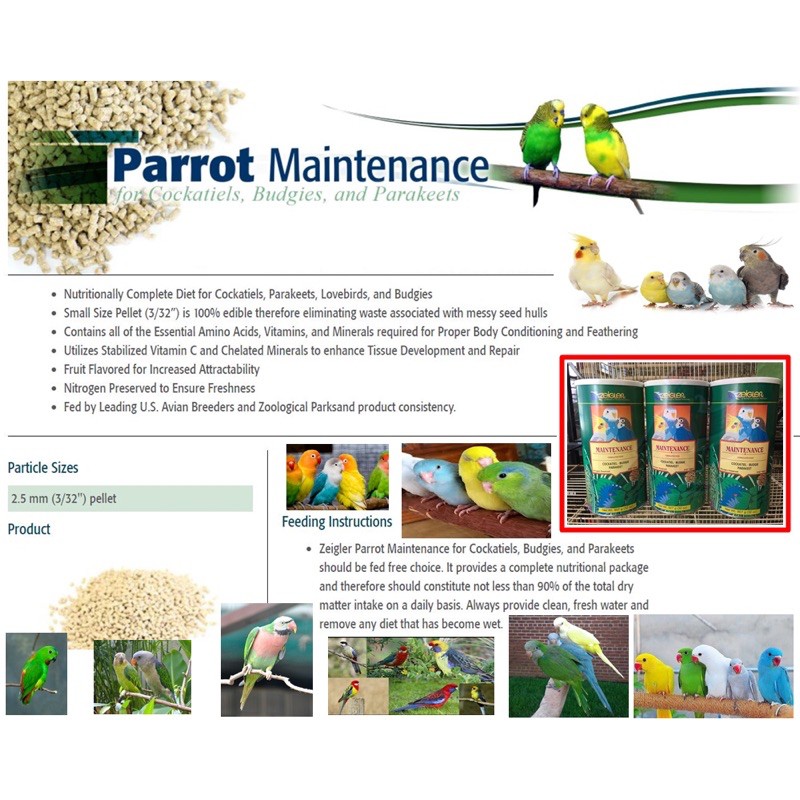 ZEIGLER Parrot Maintenance Budgie Pellet Cockateil Maintenance Lovebird