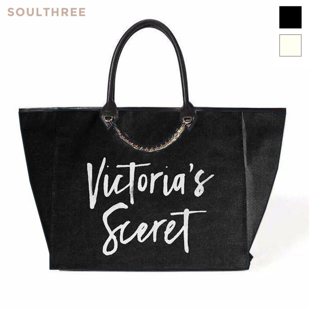 VICTORIA'S SECRET Signature Logo Gold Chain Angel City Canvas Tote Bag ...