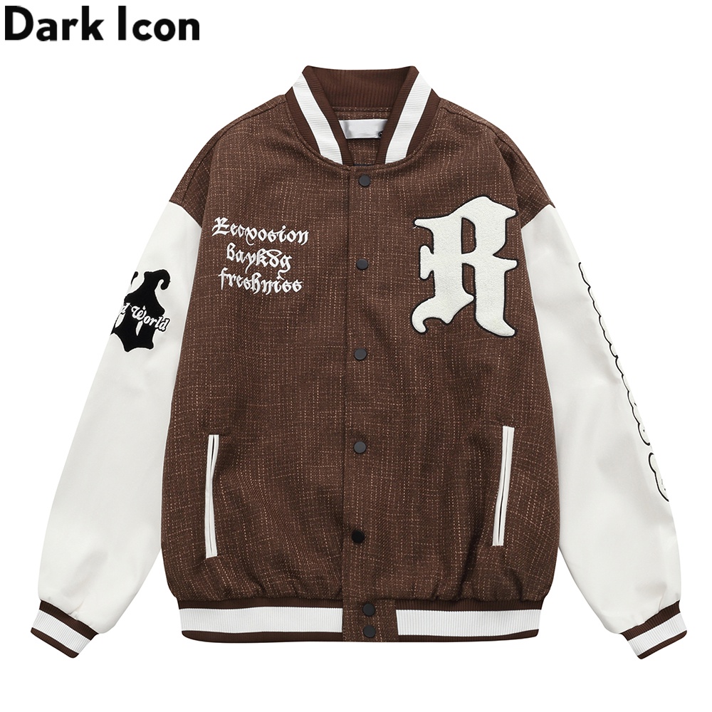 Dark Icon Letters Embroidery High Street Baseball Jacket Men 2022 ...