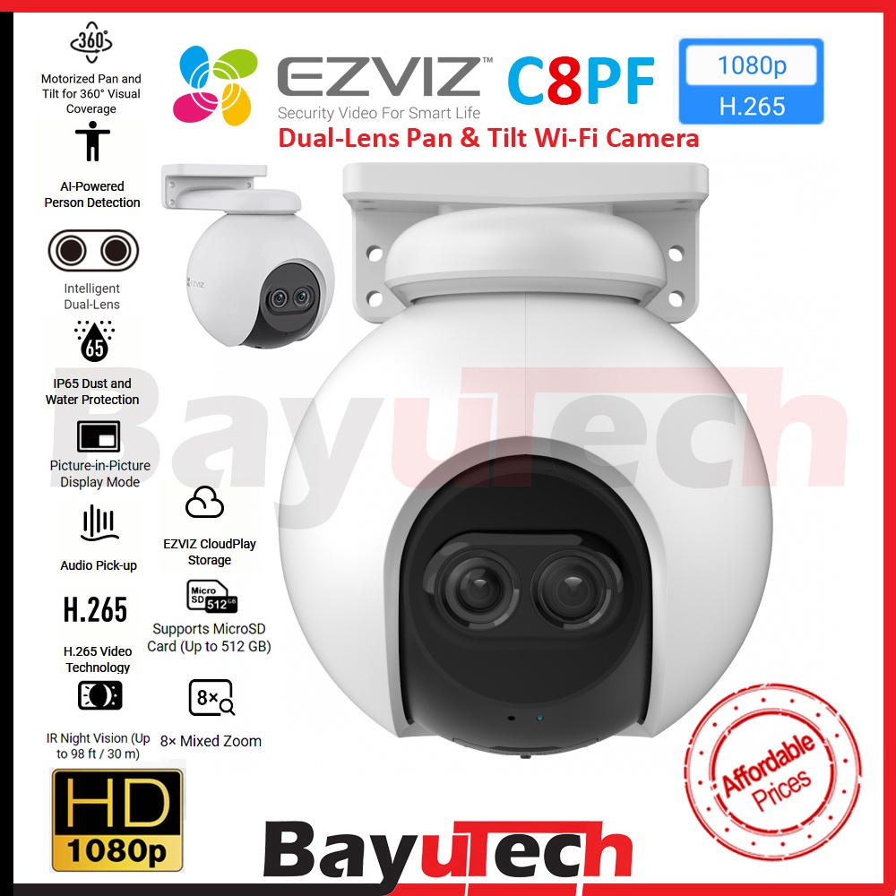 EZVIZ C8PF 2MP (1080P) Pan/Tilt/Zoom 8x Mixed Zoom AI-Powered Person Detection Wireless Outdoor CCTV IP Camera