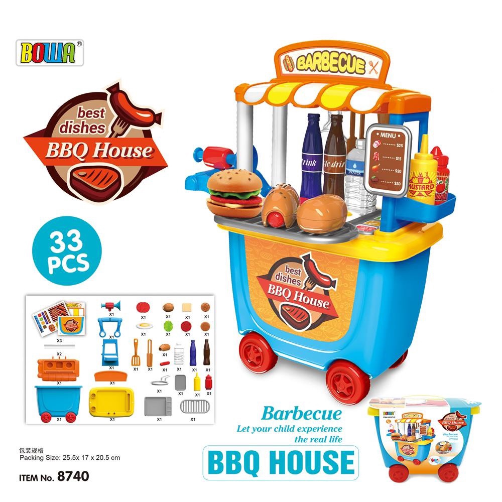 Pretend Toys Play Kids Mainan Budak BBQ Burger House Barbeque Trolley Cooking Playset Mainan Masak