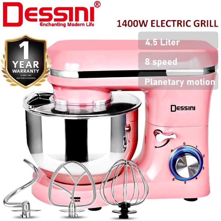 DESSINI ITALY 8 Speed Electric Stand Mixer Egg Beater Blender Grinder Dough Whisk Mesin 4.5L Bowl Pengadun Bancuh Telur