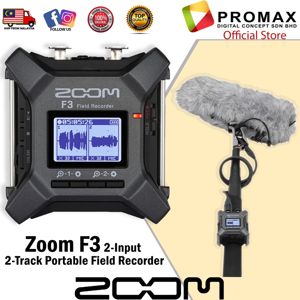 Zoom F3 2Input / 2Track Portable Field Recorder 100 Original ZOOM