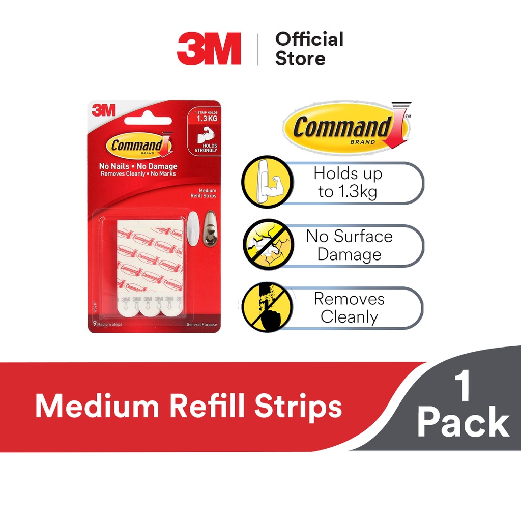 3M Command Wall Adhesive Medium Refill Strips Damage Free Removable