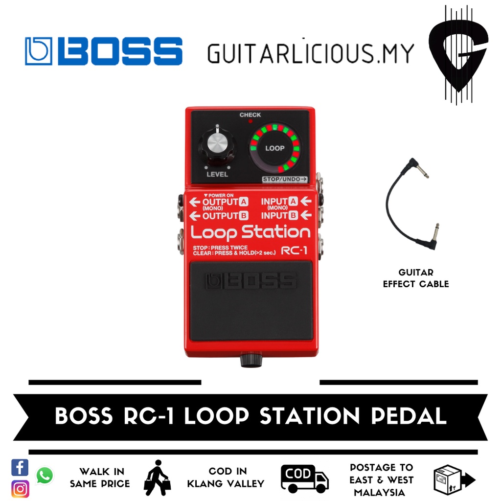 BOSS Loop Station (RC1) Guitar Pedal Effect with patch cable set (RC1