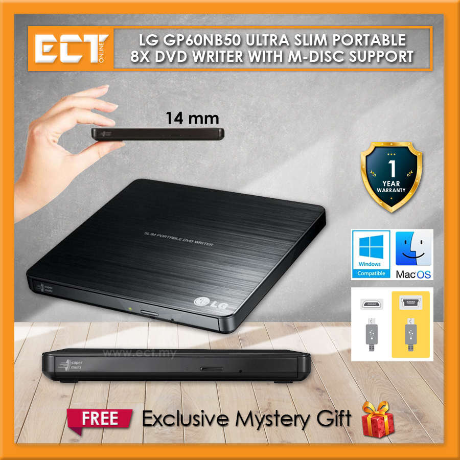 Lg Gp60nb50 Ultra Slim Portable External 8x Dvd Writer With M Disc Support Shopee Malaysia