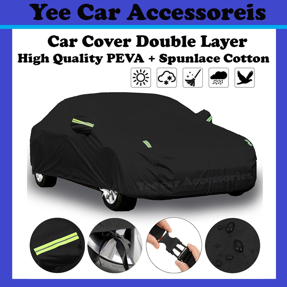 Car Cover Zipper Design Premium Black/Silver Double Layer High Quality PEVA + Spunlace Cotton