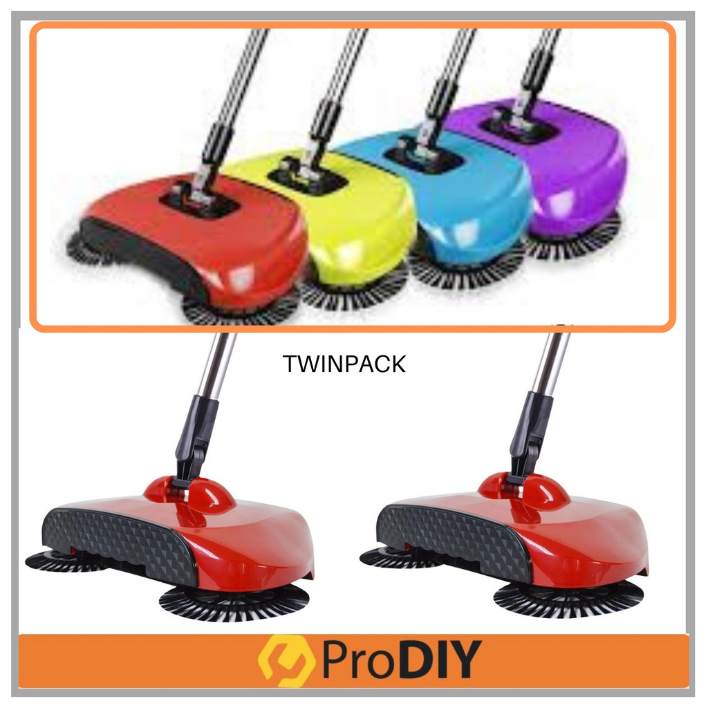 Twinpack Hand Propelled Sweeper Push Rotary Manual Spin Broom Sweeping ( Random Colour )