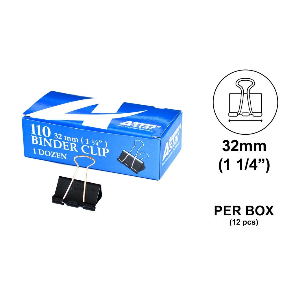 Astar No.110 32mm Binder Clip (Box of 12pcs) Double Clip Black Paper