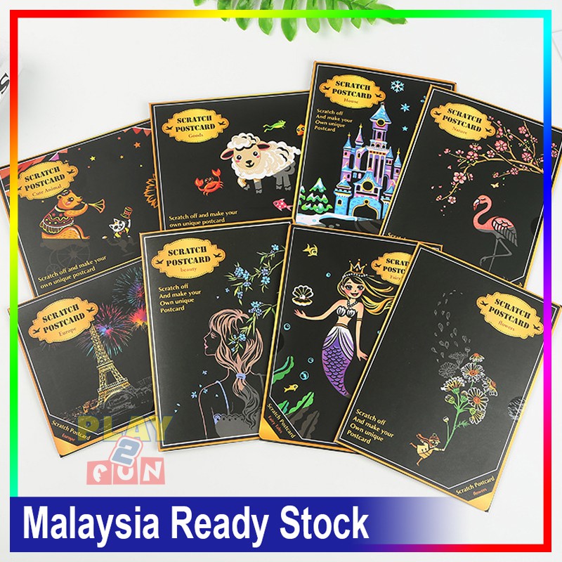 YUELU Magic Colorful Scratch Painting Postcard 1set 4pcs