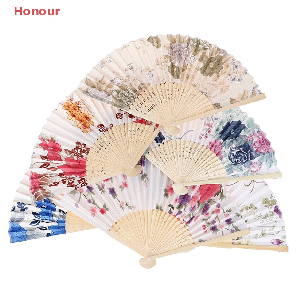 [Honour] Silk Fan Chinese Japanese Style Folding Fan Wedding Fan Art Gifts Dance Hand Fan