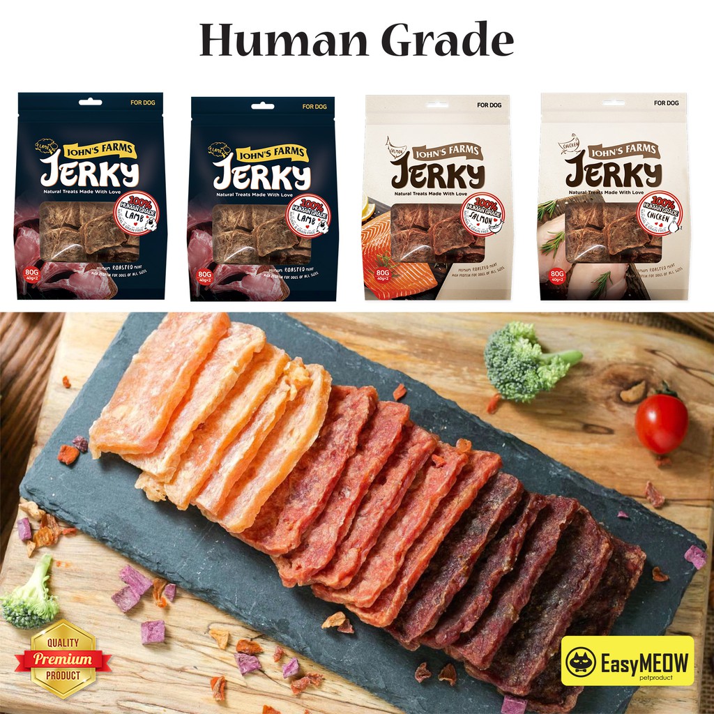 John's Farms 100% Human Grade Lamb , Salmon , Duck ,Chicken , Beef Jerky For Dog 80g