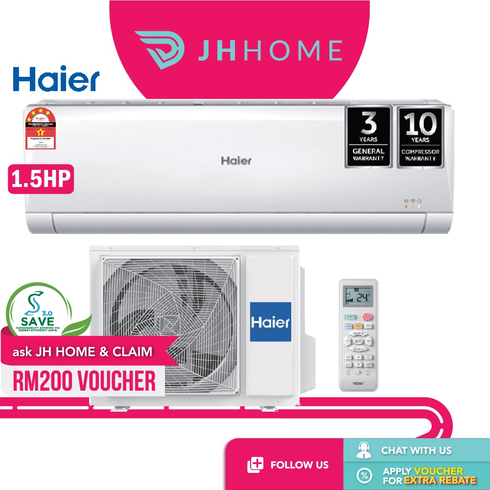 Haier 1.5HP R32 Inverter Air Cond Smart Clean HSU12VNR18 Air Cond