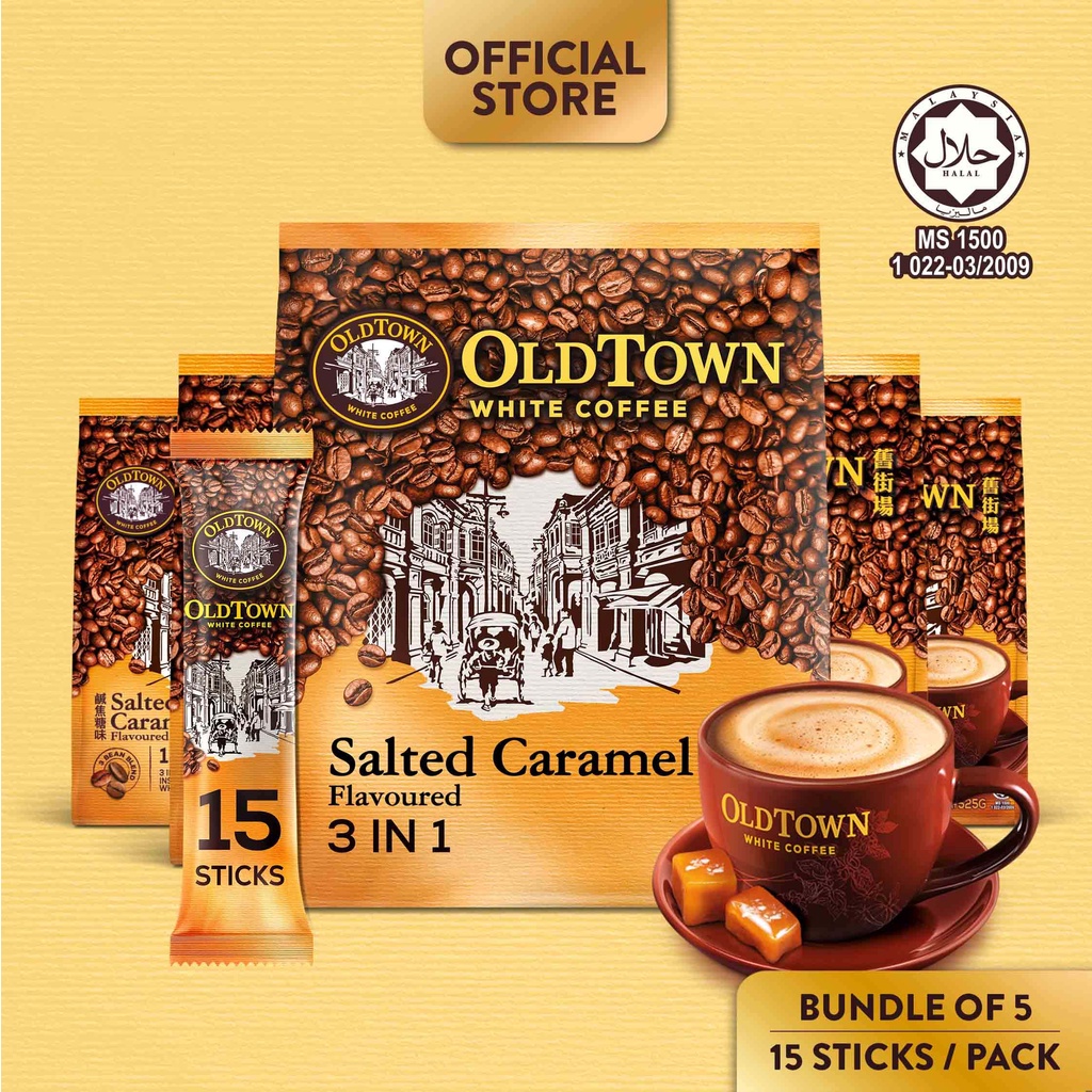 (Bundle of 5) OLDTOWN Salted Caramel Instant Premix White Coffee, 15