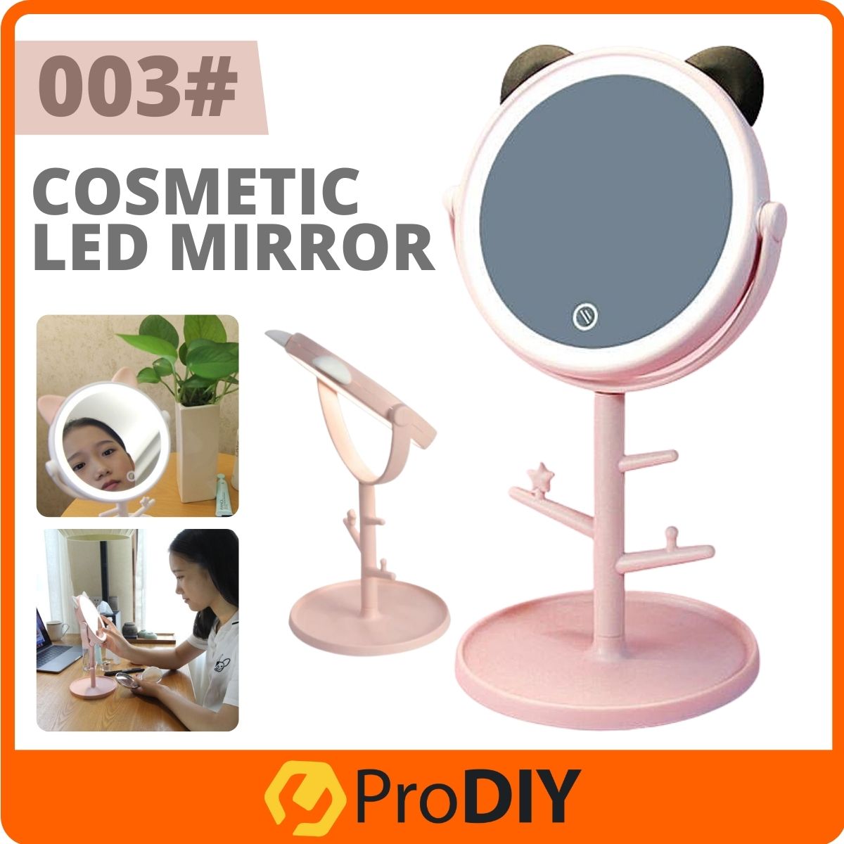 LED Makeup Mirror Net Red LED Makeup Mirror with Light HD Fill Light Makeup Mirror Desktop Cute Heart Cat Ear ( 003# )
