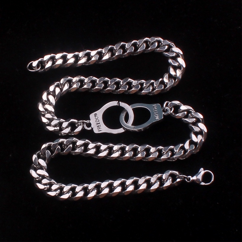 8mm width punk Metal stainless steel handcuffs necklaces for men hip hop cool cuba chain chokers necklace for women jewelry gift di086