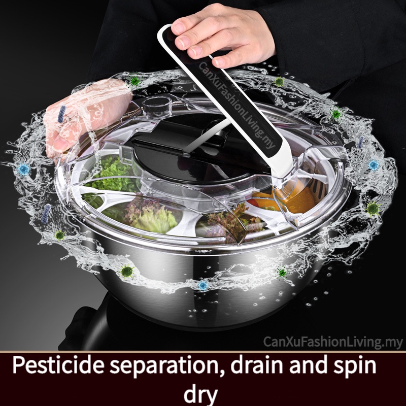 【Ready Stock】Household Pressed Vegetable Dehydrator Salad Spinner Washing Basin Versatile Large-capacity Fruit Washing Basin Drain Basket厨房蔬菜清洗机分离器甩干器