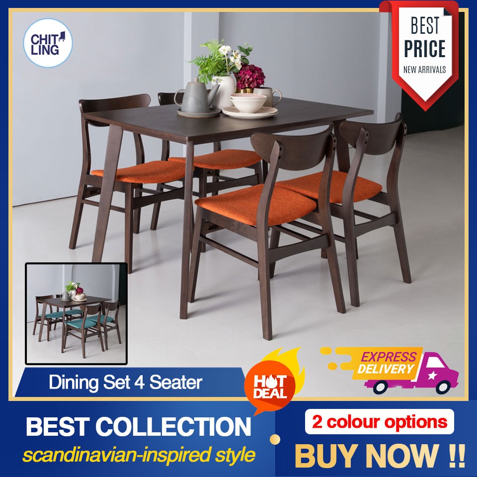 Ready Stock Meja Makan Dining Set 4 Seater Set Makan Set Meja Makan 4 Kerusi Scandinavian