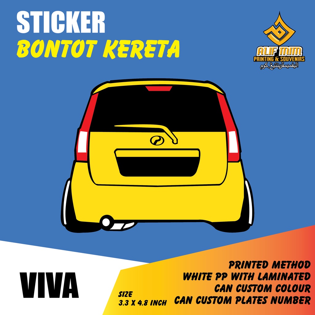 STICKER BELAKANG KERETA, STICKER BONTOT KERETA CUSTOM COLOUR NO PLATE