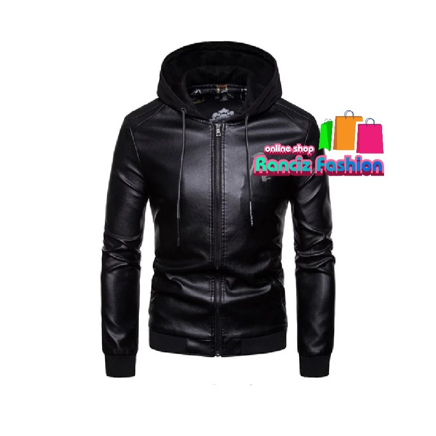 Men's semi hoodie Leather Jacket 197