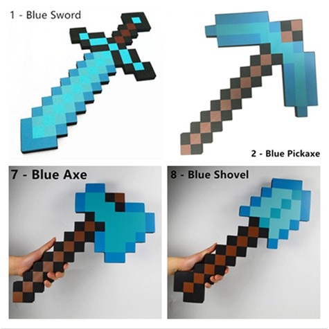 Kids Toys Minecraft Blue Grey Diamond Sword Pickaxe Axe Shovel Eva Weapons Shopee Malaysia