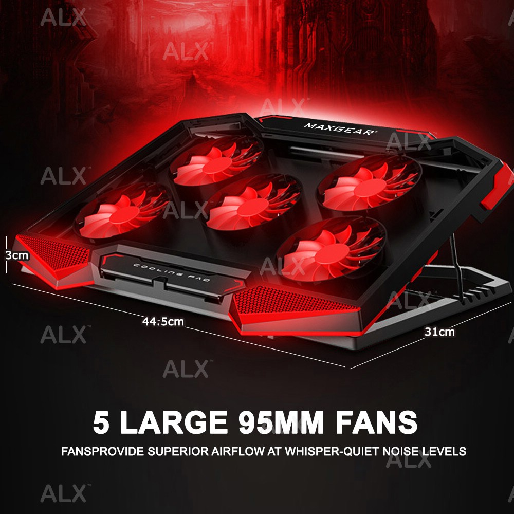 ALX ORI MAXGEAR 5X STRONG FAN LED 2 USB 1217" Laptop Cooler USB Fan
