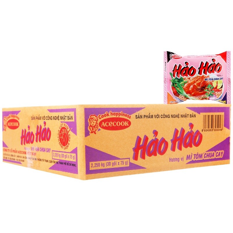 Thùng mì Hảo Hảo Chua Cay 30Gói/ Hao Hao nooodle 1box 30bags