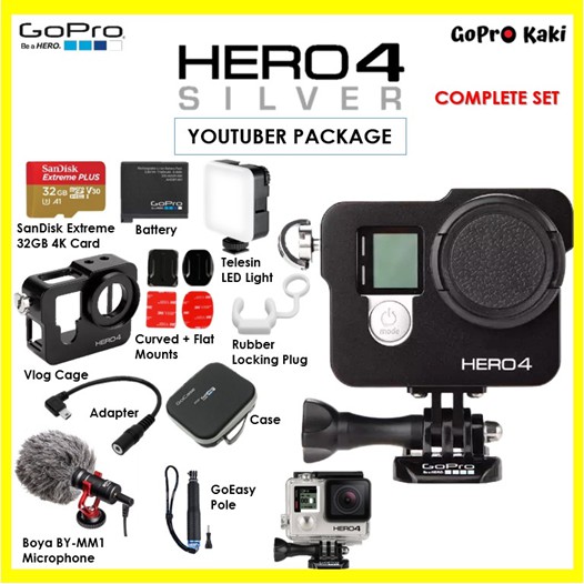 Buy Offer Gopro Hero 4 Silver 4k Video Action Camera Basic Standard Advance Premium 64in1 Package 3 Months Warranty Seetracker Malaysia