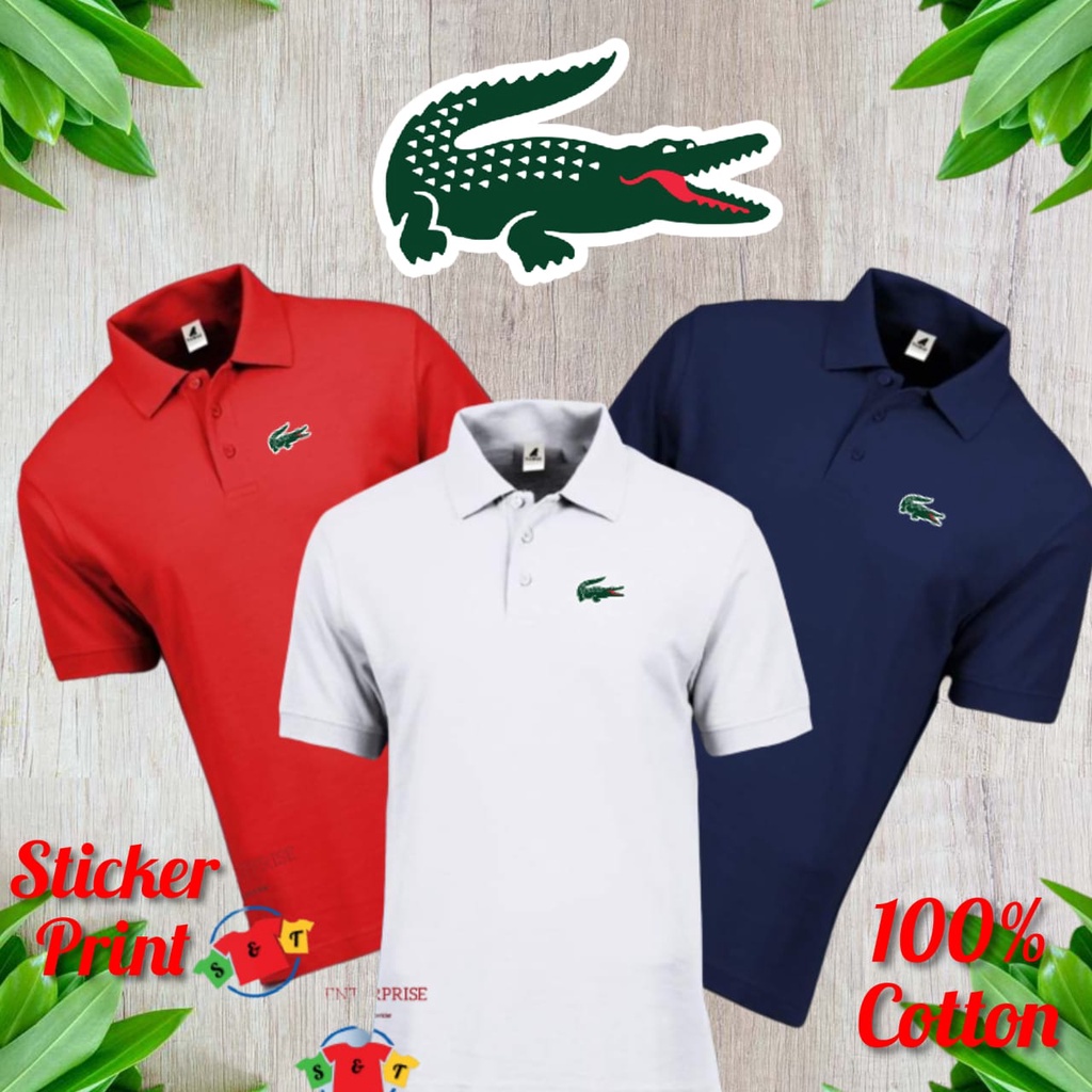 ?Hot Sale?BAJU BERKOLAR  LCOST STICKER PRINTED 100% COTTON Premium Fabric Unisex Polo T shirt" Baju Kolar " Ready Stock"