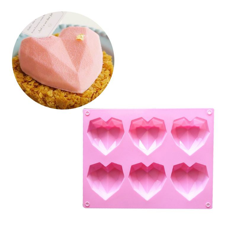6 Grid Silicone 3D Diamond Heart Mold Chocolate Cake Pudding Baking Tool Mould.