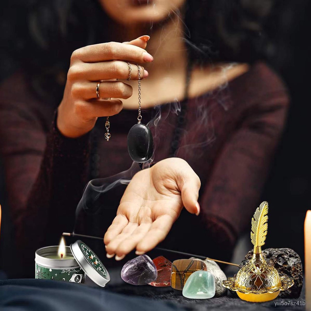 Witchcraft Supplies Kit Crystal Stone Dried Flower Candle Magic Set Healing Crystals And Colored Magic Spiritual Candles