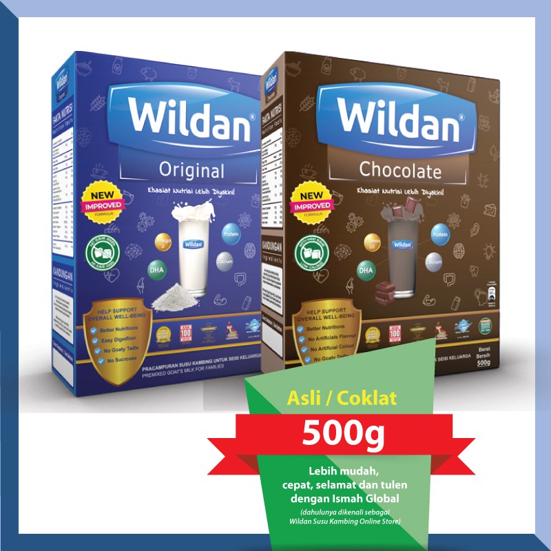 Wildan Susu Kambing Asli / Coklat 500g | Tanpa Bau Hamis & Campuran Susu Lembu | Sesuai Untuk Semua