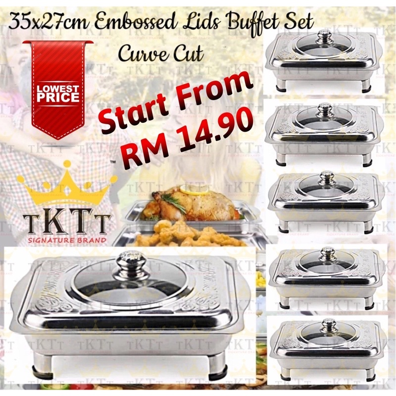 TKTT 35x27 Embossed Lids Stainless Steel Buffet Set Catering Serving Tray Food Pan Warmer Bekas Lauk Katering Serbaguna