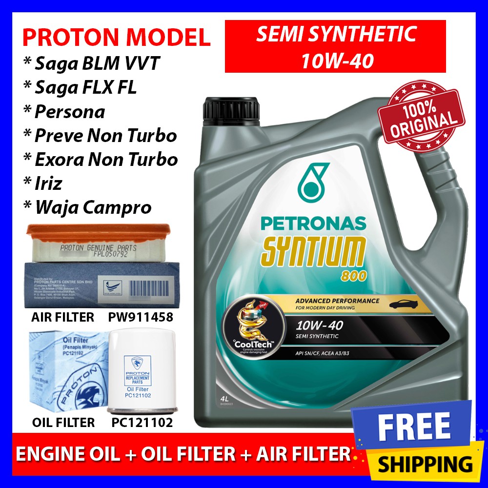Petronas Syntium 800 10w40 4l Oil Filter Air Filter Proton Saga Blm Flx Persona Iriz Preve Exora Waja 10w 40 Shopee Malaysia