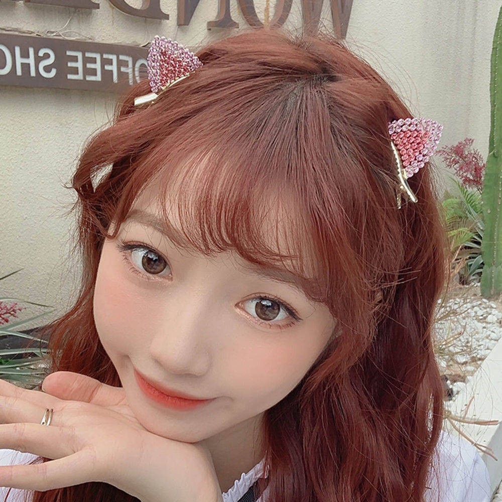 blackpinkjenniek-pop South Korea cute cat ear hair clips shine water drill  edge clip girl Liu Haixi top clip duck mouth | Shopee Malaysia