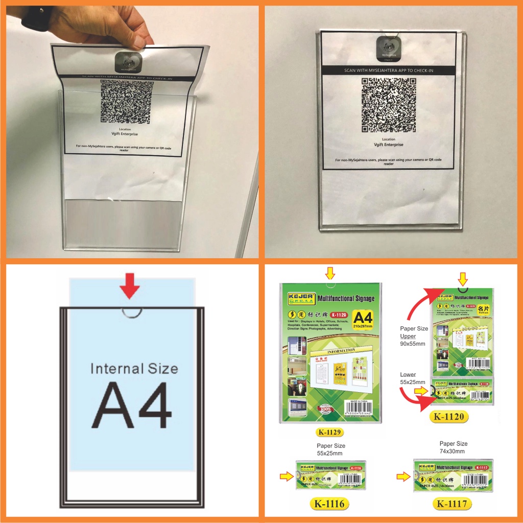 A3 / A4 Clear Document Holder Display Paper Holder. Menu Holder K1130